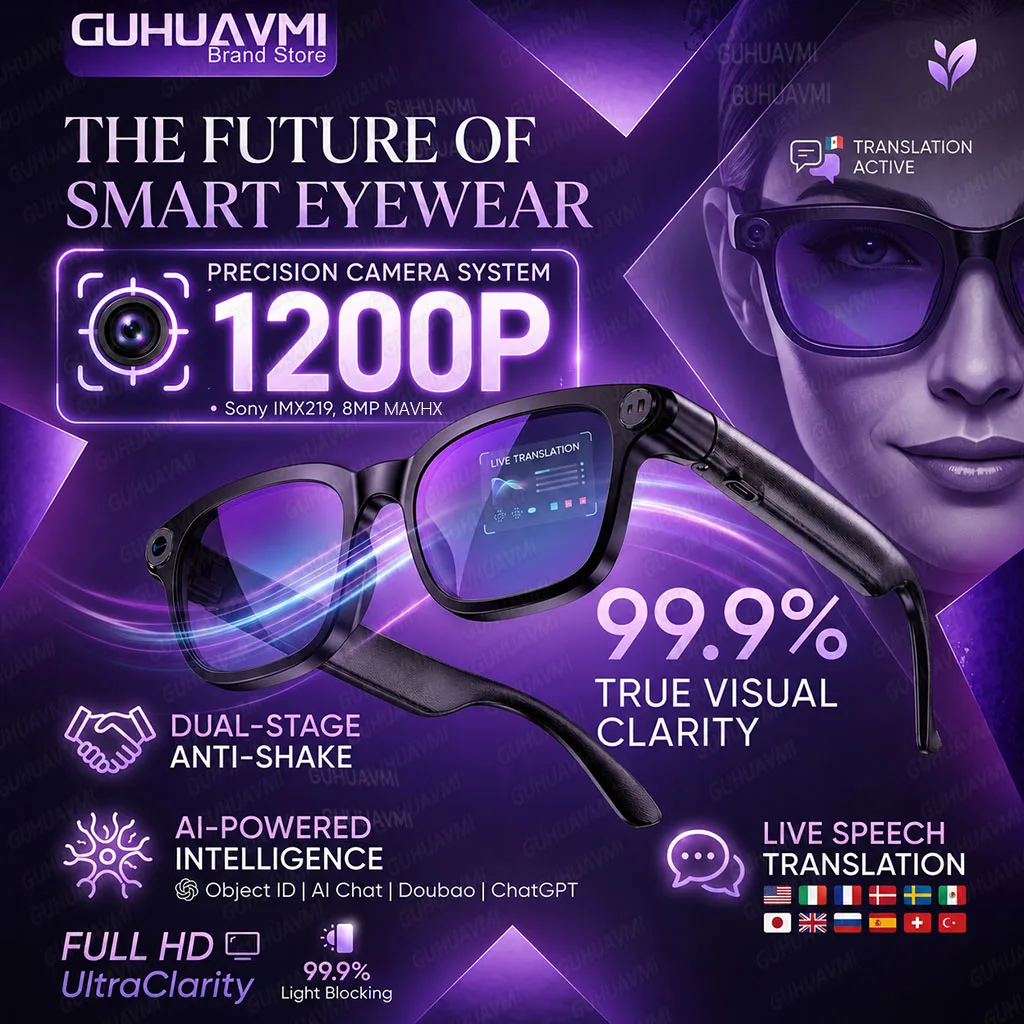 

2026 Smart Camera Glasses 1080P Video 8MP Photo WiFi Transfer Voice Wake AI Translation Open Ear Audio Lightweight Eyewear Daily