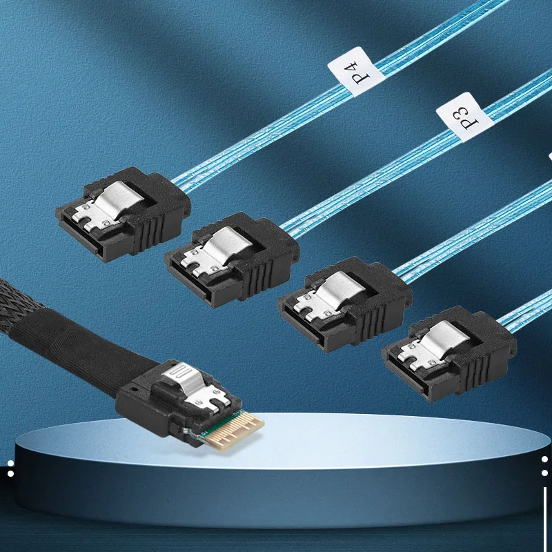 Mini Slim Line SAS 4.0 SFF-8654 4i 38pin Host to 4 SATA 3.0 7pin Target Hard Disk Fanout Raid Cable