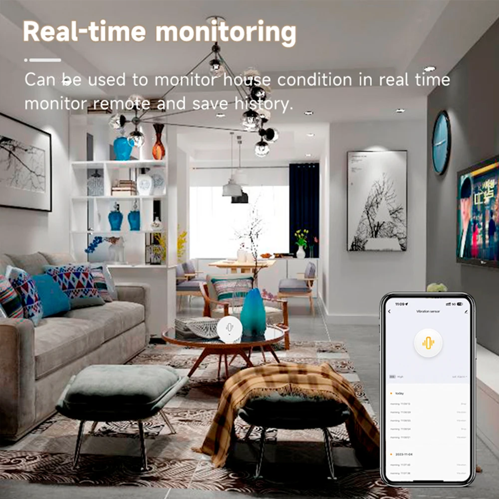 Imagem -04 - Tuya Zigbee Sensor de Vibração Inteligente Monitoramento em Tempo Real Alarme de Detecção de Portas e Janelas