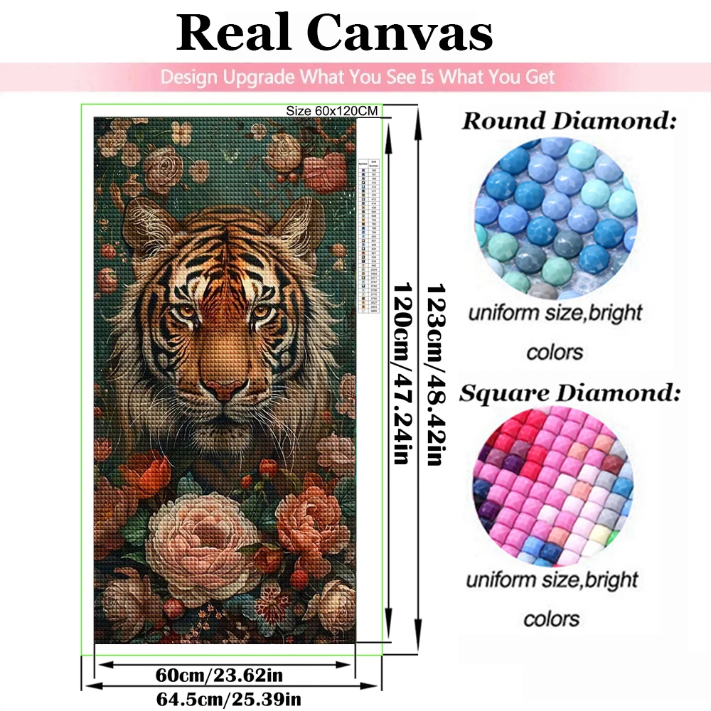 Tiger Diamond Painting Embroidery Large DIY Fierce Fire Lion Mosaic Kit 100% 5D Square Round Rhinestone Cross Stitch Home Decor