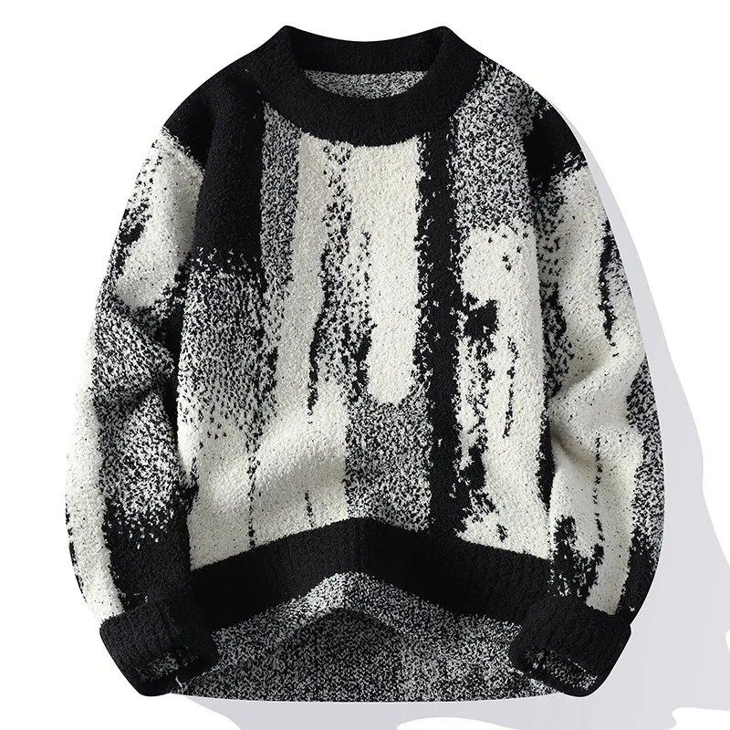 

Color-Inlaid Woven Thick Men’s Jacquard Knit Sweater,Winter Crew Neck Pullover for Man,Korean Style Causal Knitwear