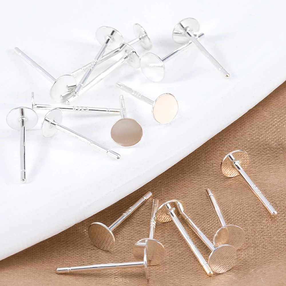 

20pcs Real 925 Sterling Silver Blank Earring Stud Base 4 5 6 8mm Earring Post Cabochon Settings for DIY Earring Jewelry Making