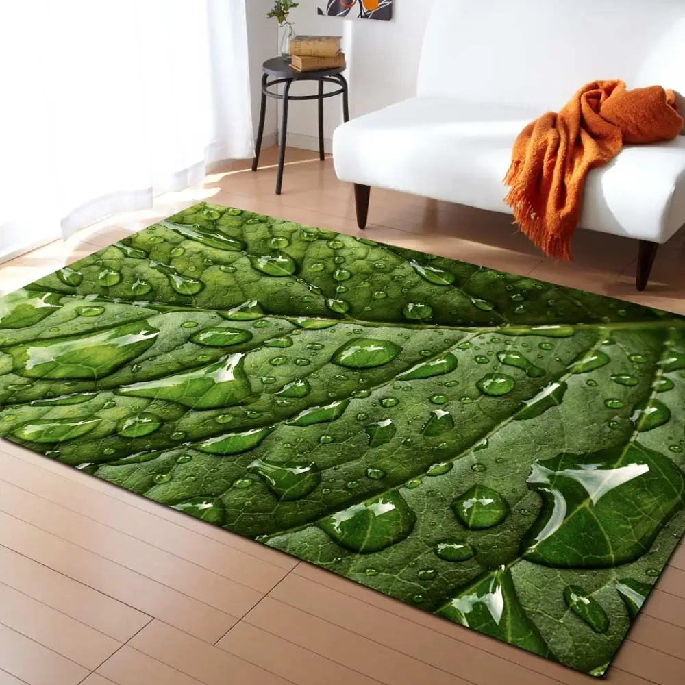 

3D Leaves Dewdrop Carpets for Bedroom Kids Room Play Leaf Vein Living Room Area Rug Memory Foam Floormat Kitchen Rug Home Decor