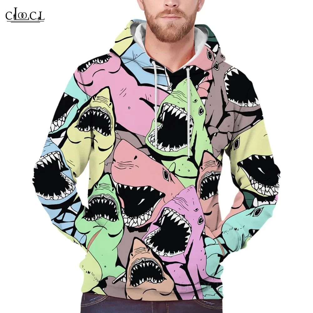 

CLOOCL Harajuku Hoodies Loose Jacket Pullover Tops Bigmouth Shark Printing Hoodie Sweatshirts Streetwear Women Men Clothing