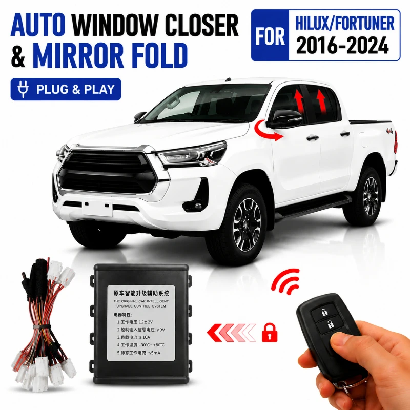 Auto Window Closer & Mirror Fold Module For Toyota Hilux Revo 2016-2027 Fortuner 2016-2024 Remote Control Folding Mirror Kit