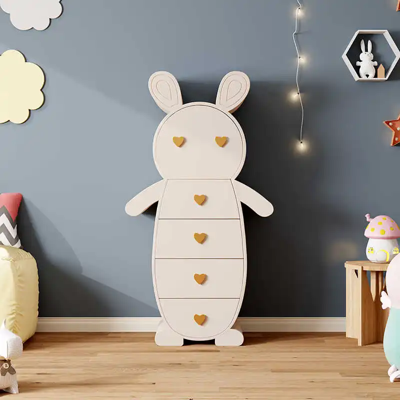 French Cream Style Five Dou Cabinet Wabi Sabi Style Solid Wood Bedroom Storage Cabinet Simple Children's Rabbit Cabinet Art Draw