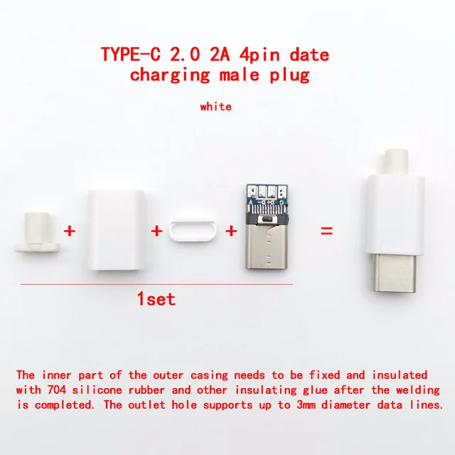 5 zestawów drutu spawalniczego typu C USB 3.1 4pin 2A duży prąd USB 2.0 Type-c USB C męskie złącze Pulg Części do DIY Kabel do ładowania