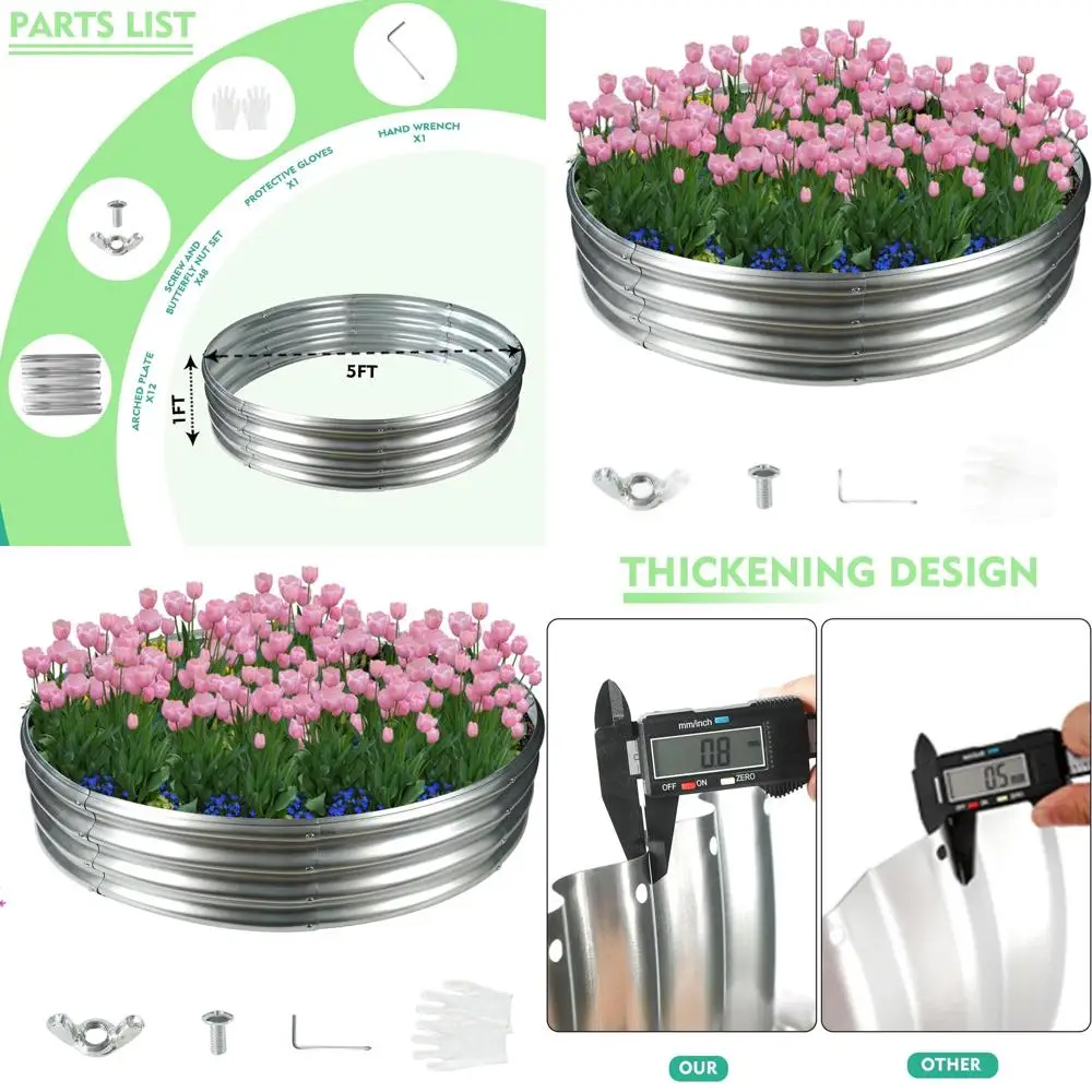 

Оцинкованная грядка для сада диаметром 5 тонн, толщиной 0,8 мм, высотой 12 см, с гофрированным краем, серебристая, диаметр 60 см x высота 11,5 см