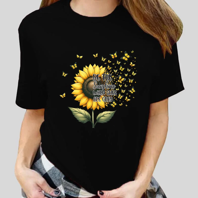 New Sunflower Butterfly Be the Sunshine When Skies Are Cray Printing T Shirt Men/Women Tops Tees Summer Cool Loose Short Sleeve