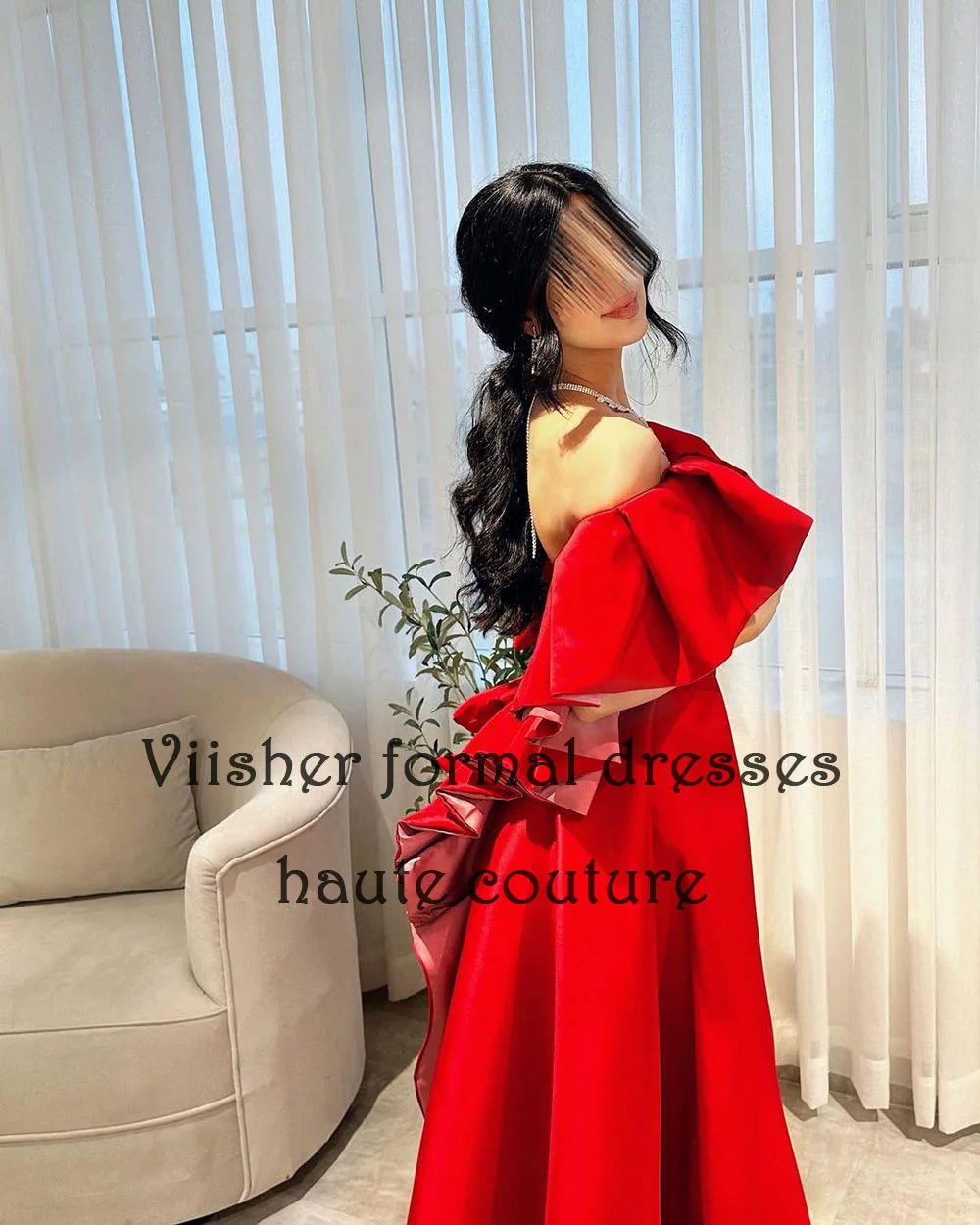 Vestidos de Noche de línea A De satén rojo, hombros descubiertos, Espalda descubierta, vestido de invitados de boda árabe de Dubái, vestidos de graduación formales hasta el suelo