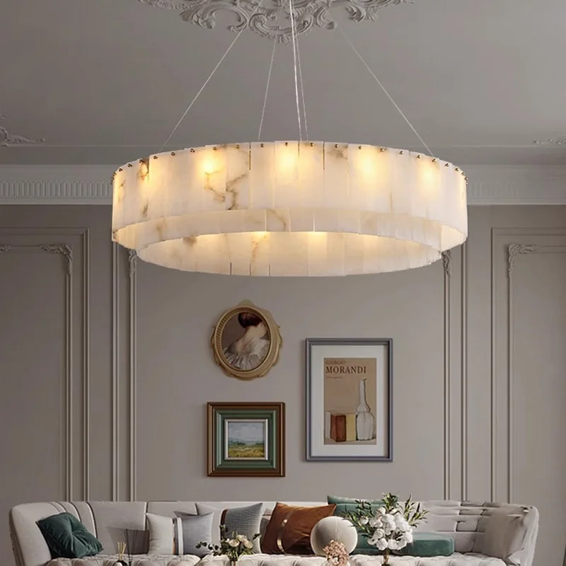 AiPaiTe LED Marble All Brass Round/Square Chandelier for Living Room, Dining Room and Bedroom