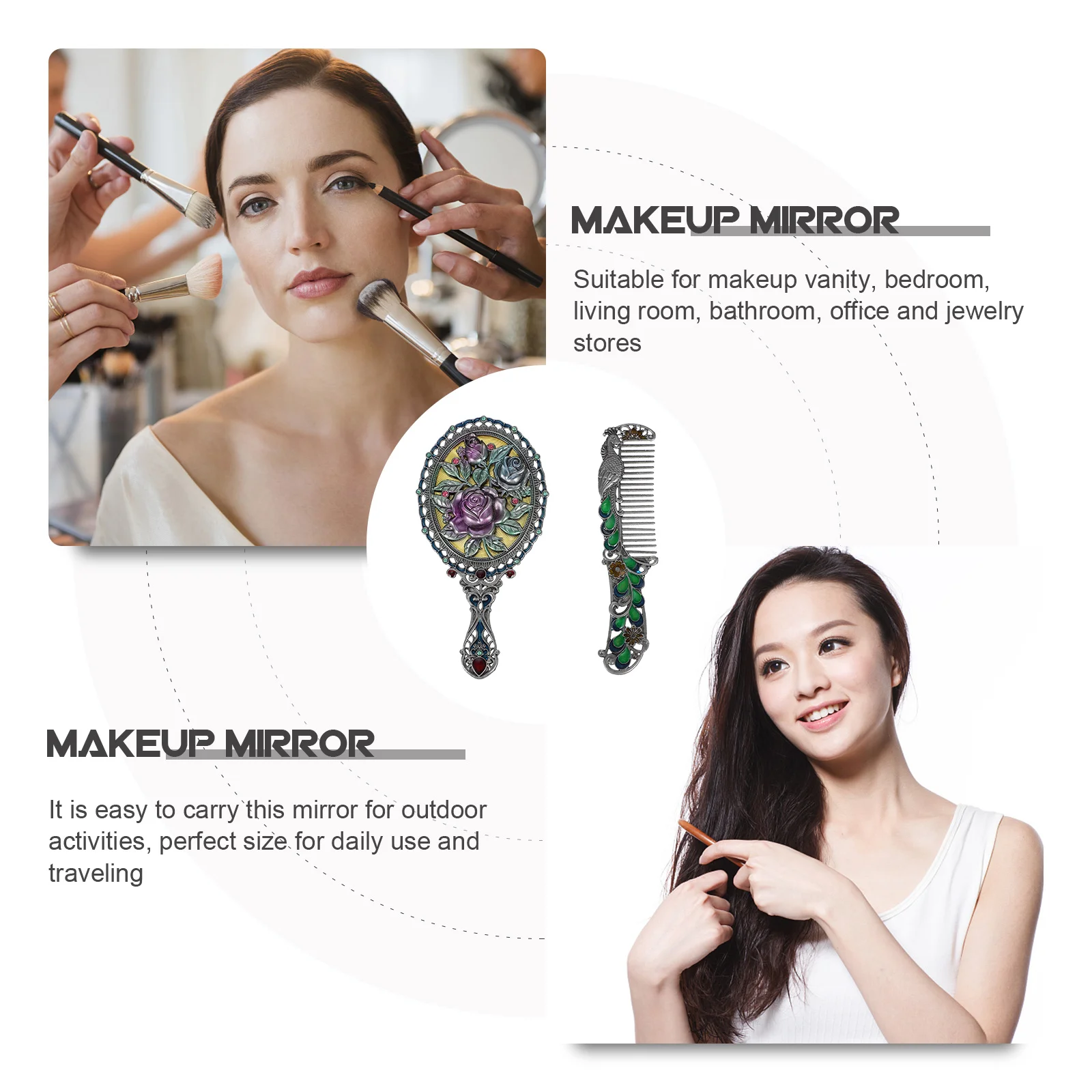 

1Set Adorable Mirror Vintage Design Smooth Grip Practical Handheld Mirror Perfect for Outdoor Activities Travel Use