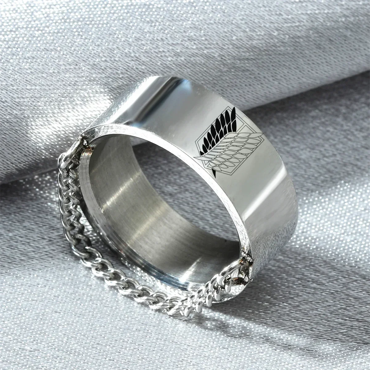 

8mm Attack on Titan Black sliver Stainless Steel Ring Wings Of Liberty Flag Finger Rings For Men Women Jewelry Anime Fans