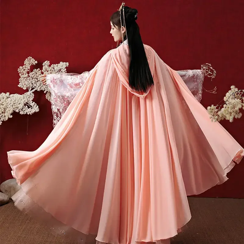 Chinese Style Hanfu Cape Cloak Fairy Hooded Oriental Ancient Princess Overcoat Vintage Pink Hanfu Cape Costume Ancient Cardigan