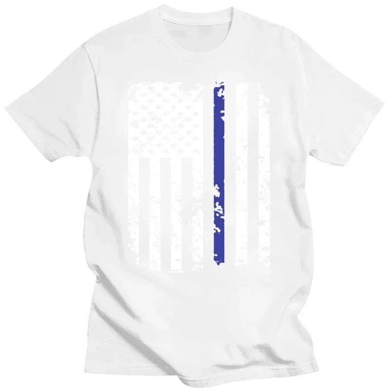 new in tops& tees shirt homme  cotton Hipster Short Sleeve Tee Tops HAASE UNLIMITED Thin Blue Line American Flag T-Shirt 2024