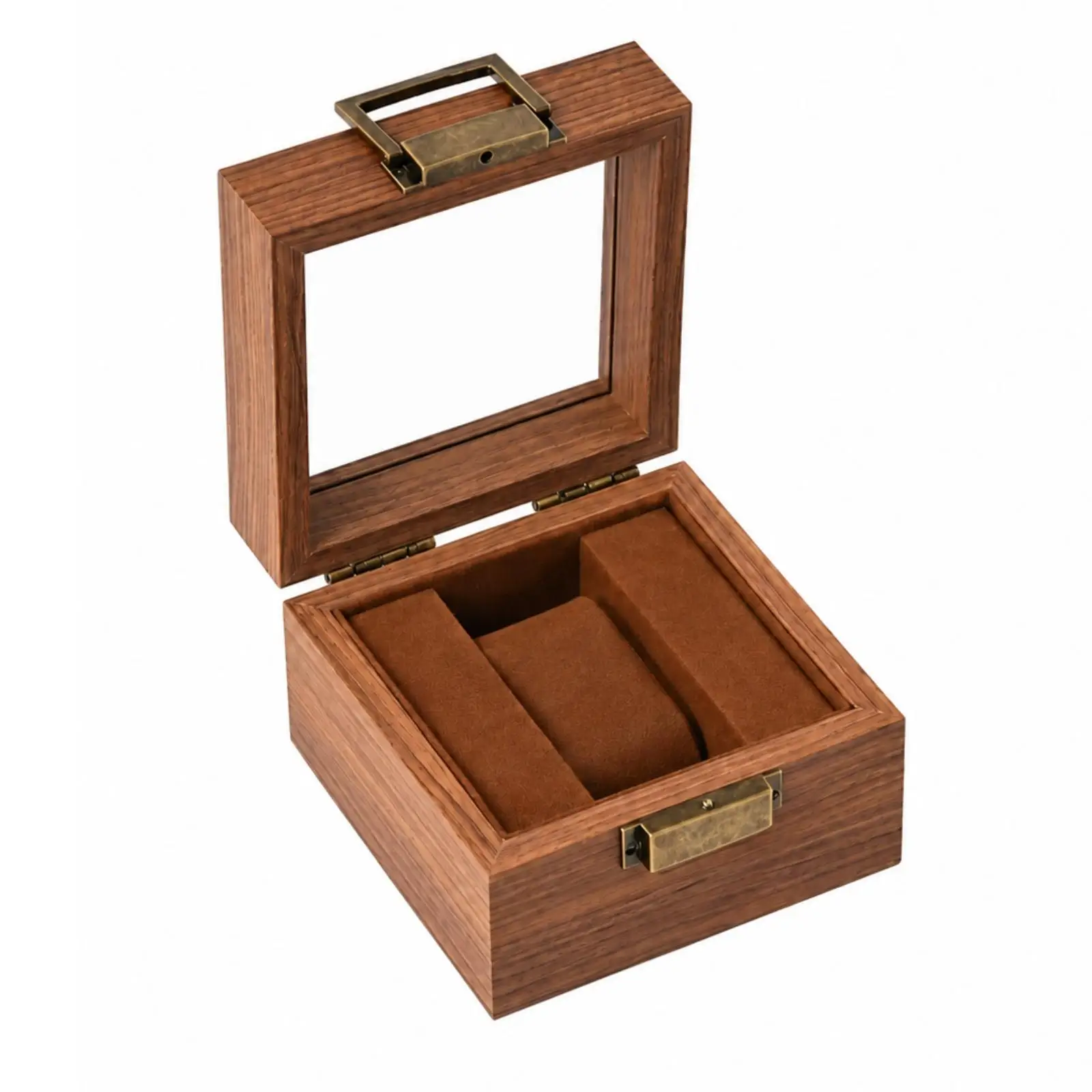 Elegant Single Watch Storage Case with Glass Viewing Window Compact Size PU Leather Shell for Home Office Countertop