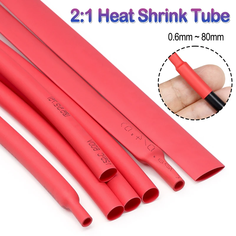 1-10m Roter 2:1 Schrumpfschlauch Durchmesser 0,6~80mm Kabelreparatur-Ummantelung DIY Polyolefin Wasserdichter Isolierschlauch