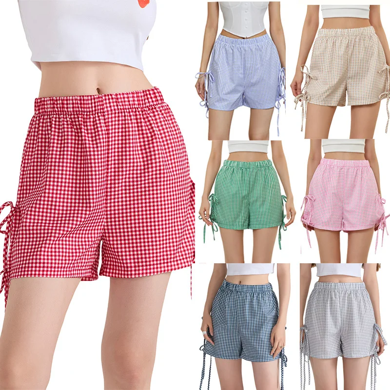 Women Shorts Sports Shorts For Women New Lacing Jogging Fitness High Waist Shorts 2025 Fashion Plaid Casual Basic Short Pants