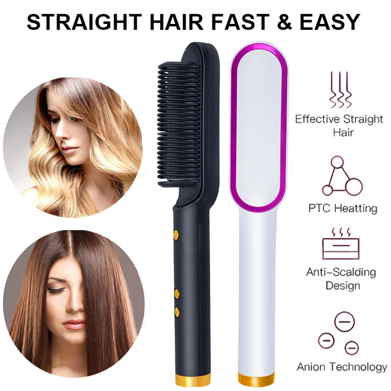 

Hair Straightener Brush Men Beard Straightener Hot Comb Smoothing Straightening Curling Iron Electric Hairbrush Women Hair Style