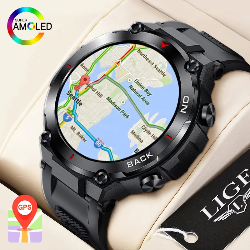 LIGE GPS 위치 스마트 워치 스포츠 피트니스 추적기 480Mah 슈퍼 긴 대기 시간 Smartwatch 남자 사용자 정의 다이얼