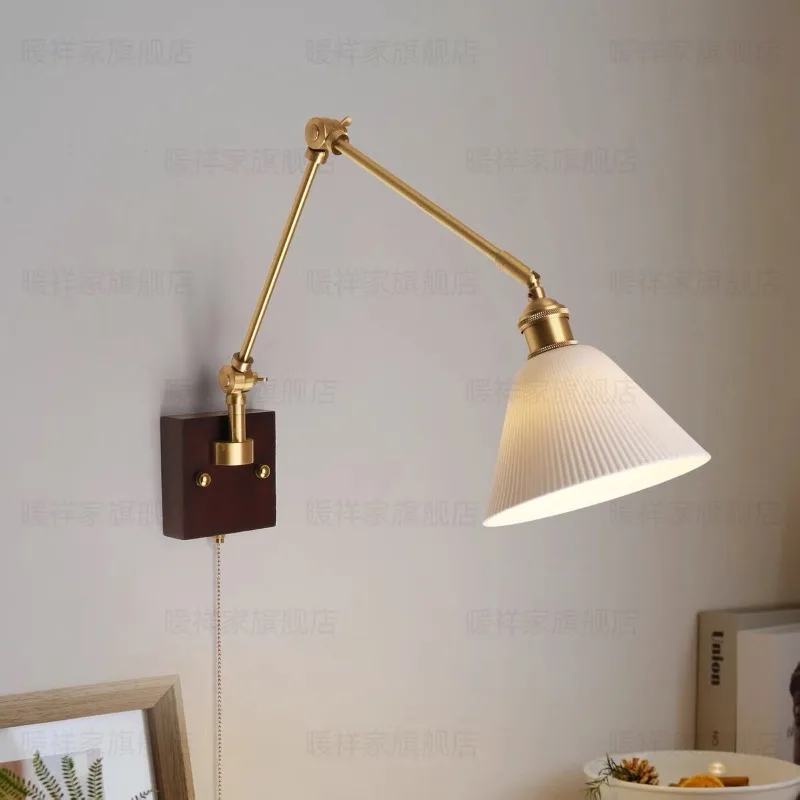 Used adjustable bedside ceramic all-copper wall lamp for bedside bed