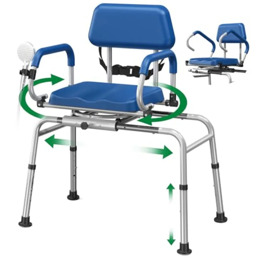 

FSA/HSA Eligible Раздвижное кресло для душа Скамья для переноса ванны с поворотным сиденьем Мягкая скамейка для душа с поворотными подлокотниками Он