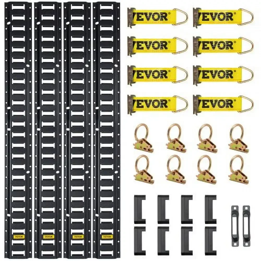 E Track Tie-Down Rail Kit, 30PCS 5FT E-Tracks Set Includes 4 Steel Rails & 2 Single Slot