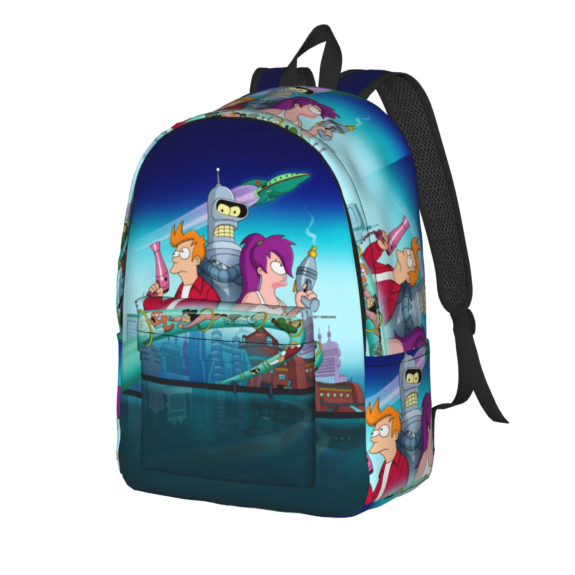 Futuramas Cartoon Comic Backpack  Male Polyester Trekking Backpacks Soft Streetwear School Bags Rucksack