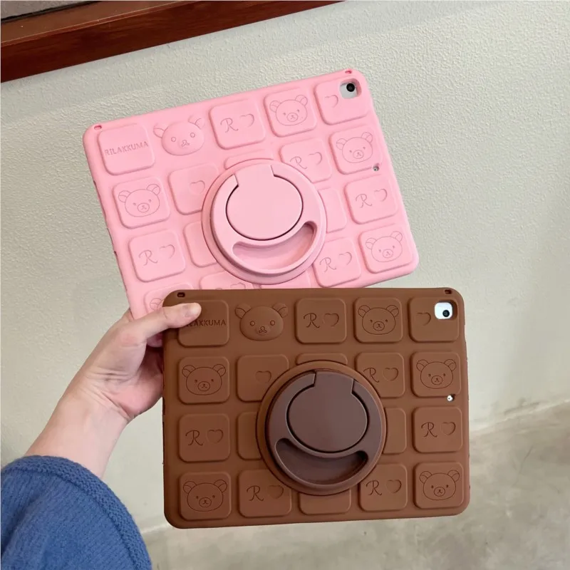 For IPad Air 10.9 Pro 11 9 8 7th 10.2 10.5 GenA16 Child 3D Chocolate Easy Bear Silicone bracket Tablet  cute  Protectivecover