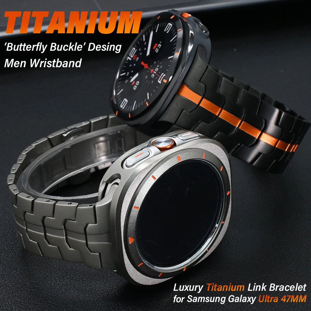 

MEN Titanium Wristband for Samsung Galaxy Ultra 47mm Luxury Link Bracelet for SAMSUNG GALAXY ULTRA 47MM NO GAPS Curved End Strap