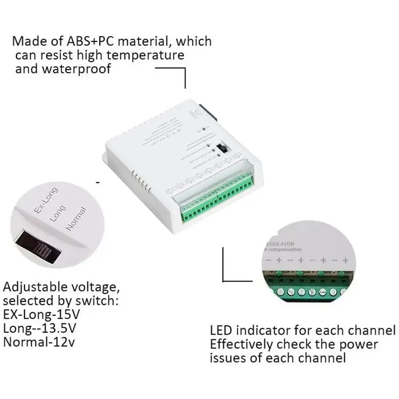AS95 Security Camera Power Adapter 90V-264VAC Input to 12V-13.8-15VDC Output with PTC Fuse EU Plug Distribution Power Supply