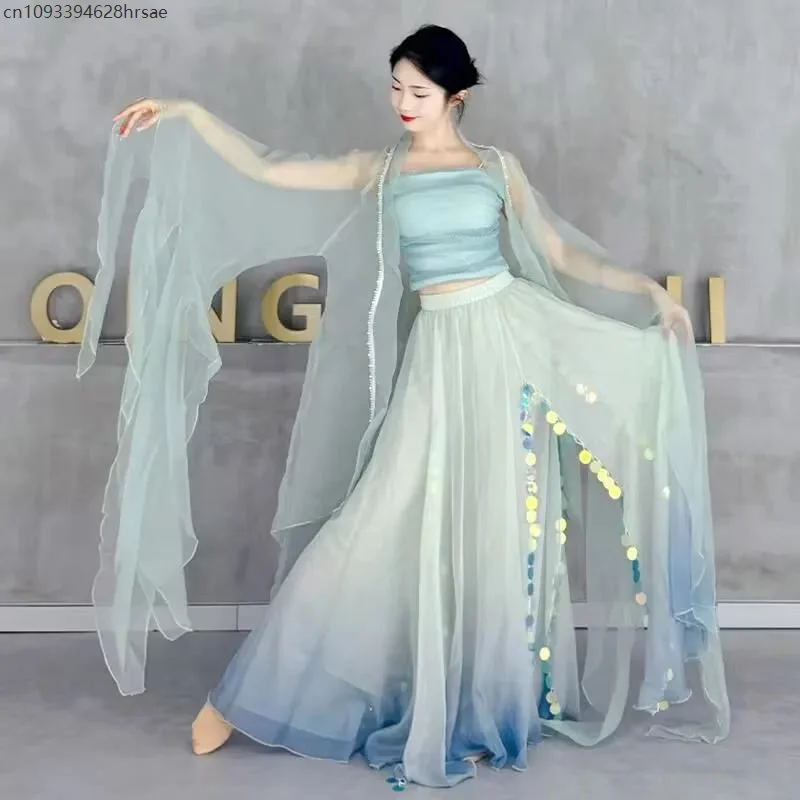 

Elegant cardigan practice clothes body rhyme long outer Chinese style folk danceChinese Classical dancer performance costumes