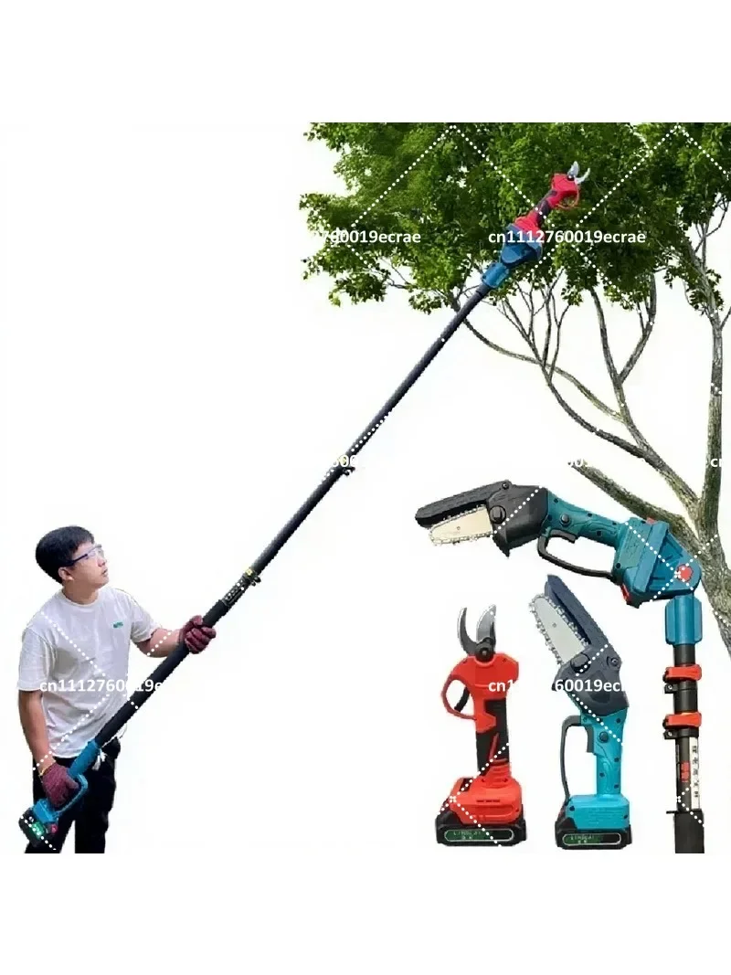 Cordless Electric Pole Saw High Reach Tree Pruner Rechargeable Chainsaw Lithium Battery Powered for Garden Outdoor
