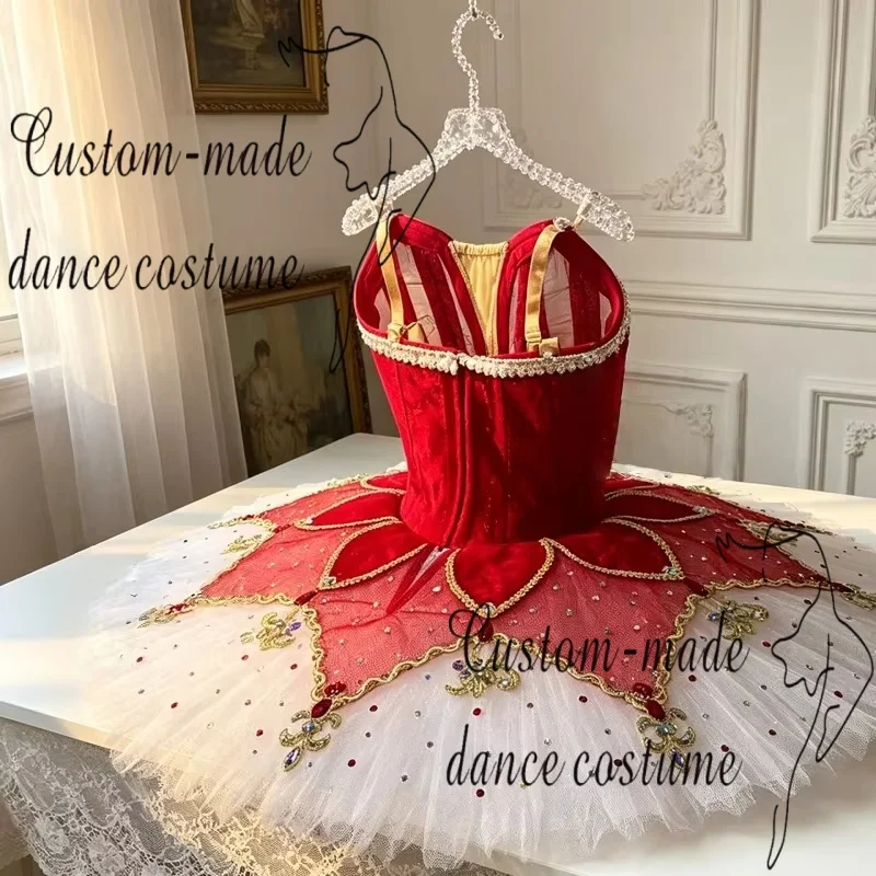 Ballet performance costume, female Paquita pirate, black and red tutu dress, variation competition costume, customized performan