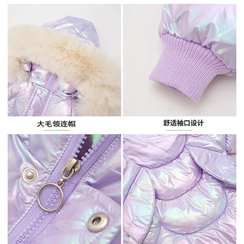 -30℃ Winter Long Girls Jacket Glossy Waterproof Lining Plush Thick Warm Windbreaker For 4-12Y Teen Kids Cotton Fashion Parkas 6