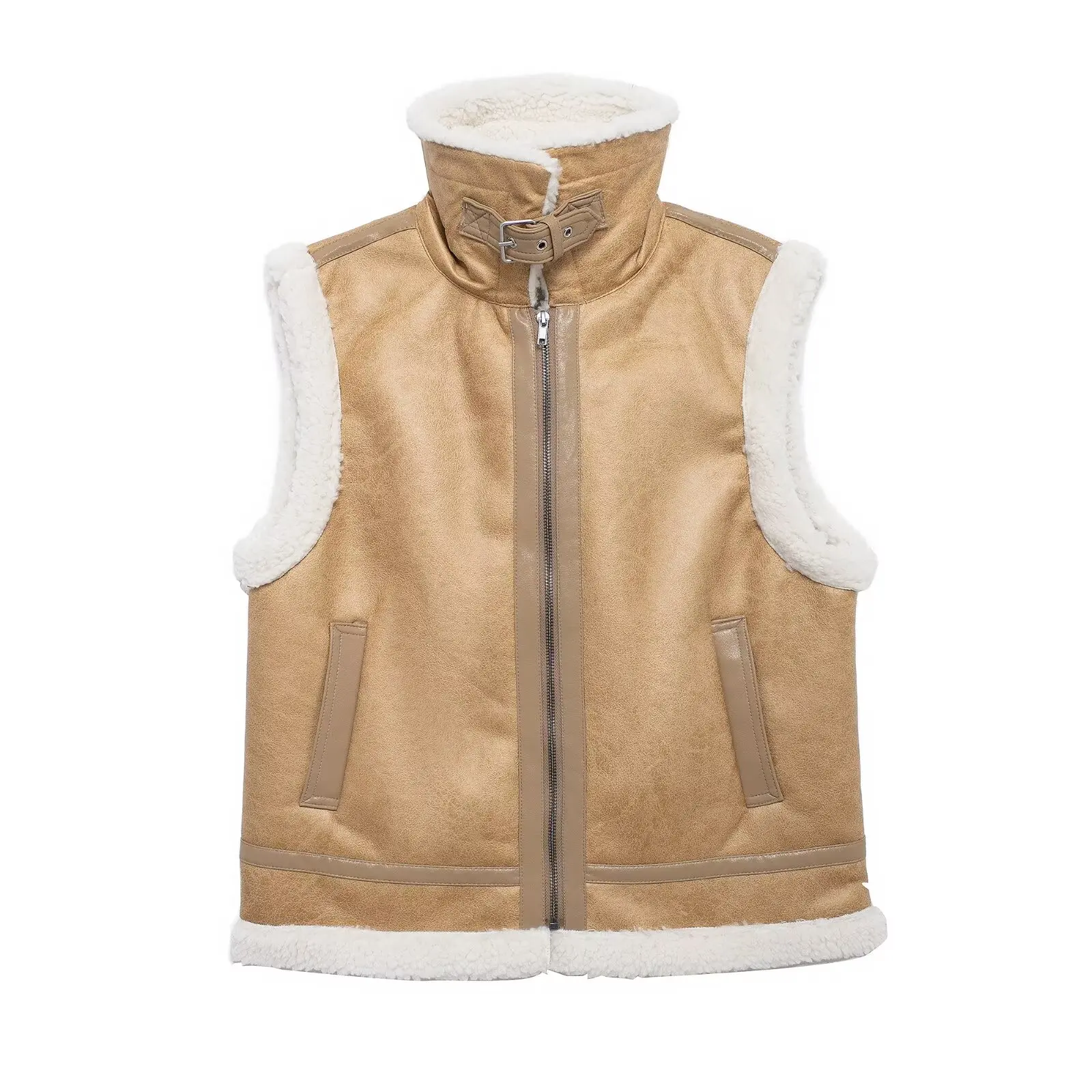 PB&ZA Gilet da donna foderato in pile Teddy, capispalla vintage a maniche lunghe, sobrecamicia femminile casual chic, nuova moda, inverno, 2024