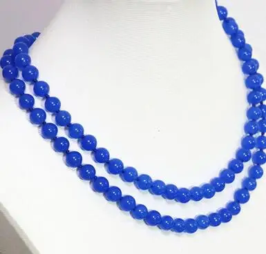 

Newly blue stone chalcedony jades semi-precious long chain 8mm 10mm 12mm round beads necklace for women diy jewelry