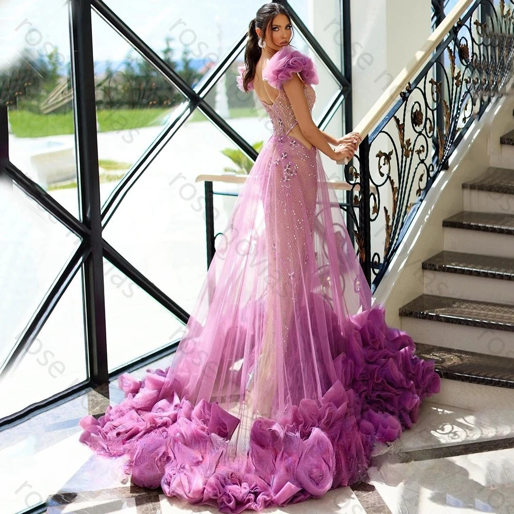 Vestido de noche de alta calidad, tul morado, sin mangas, con cuentas de diamantes, sirena, joyería de fiesta delgada, vestido personalizado para vestido de banquete