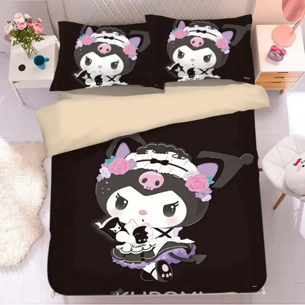 Kawaii Kuromi Bedding Set,My Melody Duvet Cover for Kids,Cartoon Kuromi Duvet Home Modern Comforter Gifts for Kids 2/3 Pcs