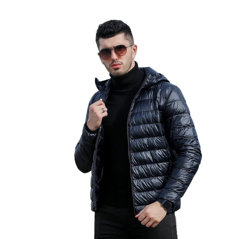 Winter Men 90% White Duck Down Jackets Ultra Light with Portable Storage Bag Warm Male Hooded Snow Coats  Short Down Jackets