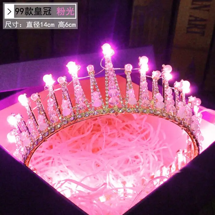 Crown Luminous Headwear New Fashion Bride Wedding Christmas Light Pink