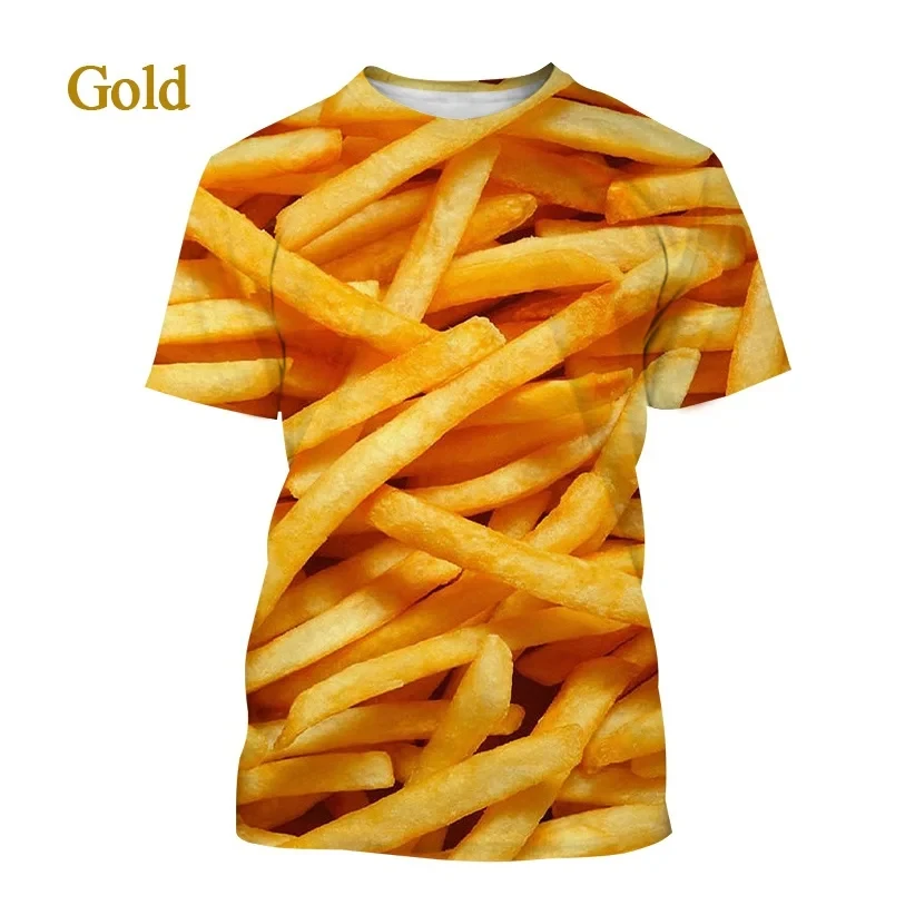 Hot Selling Food Burger French fries 3d Print Unisex Harajuku O-neck T shirt Casual Short Sleeve T-shirt Top Summer man clothing