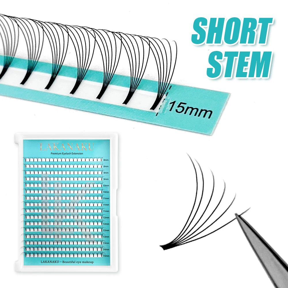 

Готовые вееры LAKANAKU, ресницы для наращивания, 320 веера, тонкая остроконечная база, короткий стержень, мягкие русские ресницы для объема