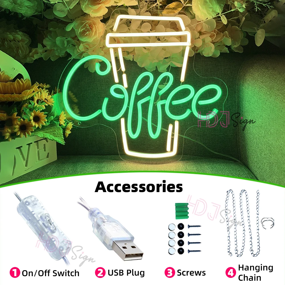 Coffee Cup Neon Sign Led Lights Pantry Room Decoration Wall Neon Light Signs Bar Cafe Restaurant Drink Food Store Neon Led Sign