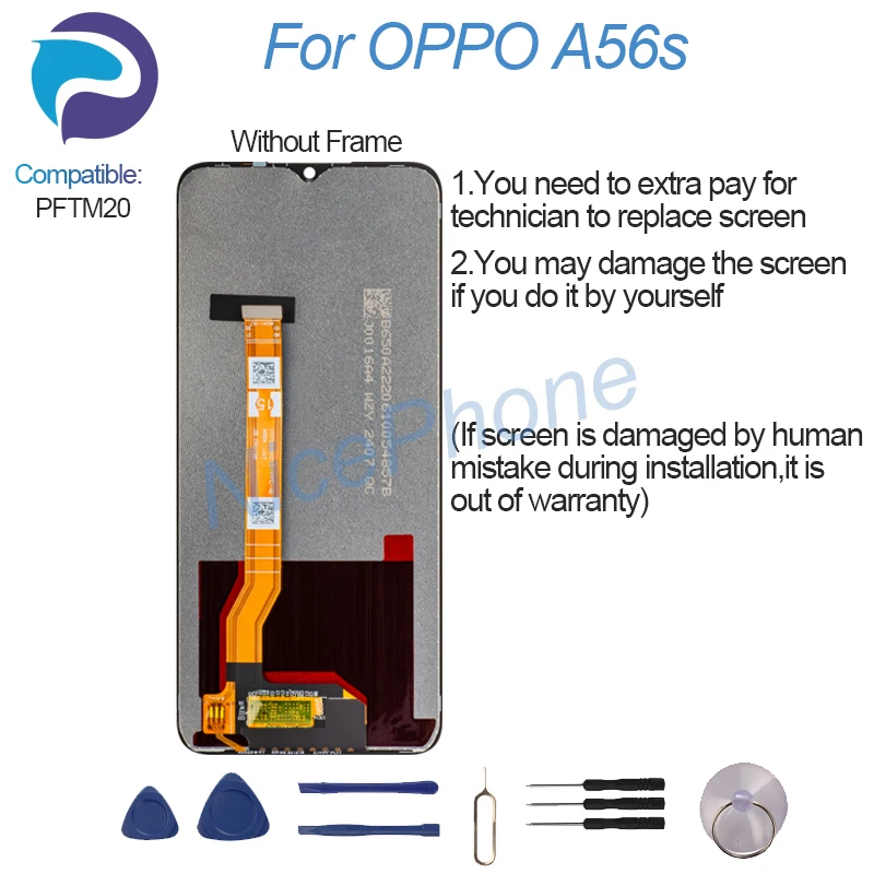 Для OPPO A56s LCD дисплей кодирующий преобразователь сенсорного экрана в сборе Замена PFTM20 A56s экран ЖК-дисплей