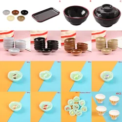White Round Mini Resin Food Dishes Tableware Miniature Doll House Accessories Dollhouse Trays Plates Doll Kitchen Toys