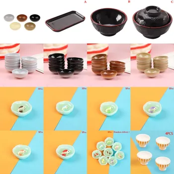 White Round Mini Resin Food Dishes Tableware Miniature Doll House Accessories Dollhouse Trays Plates Doll Kitchen Toys