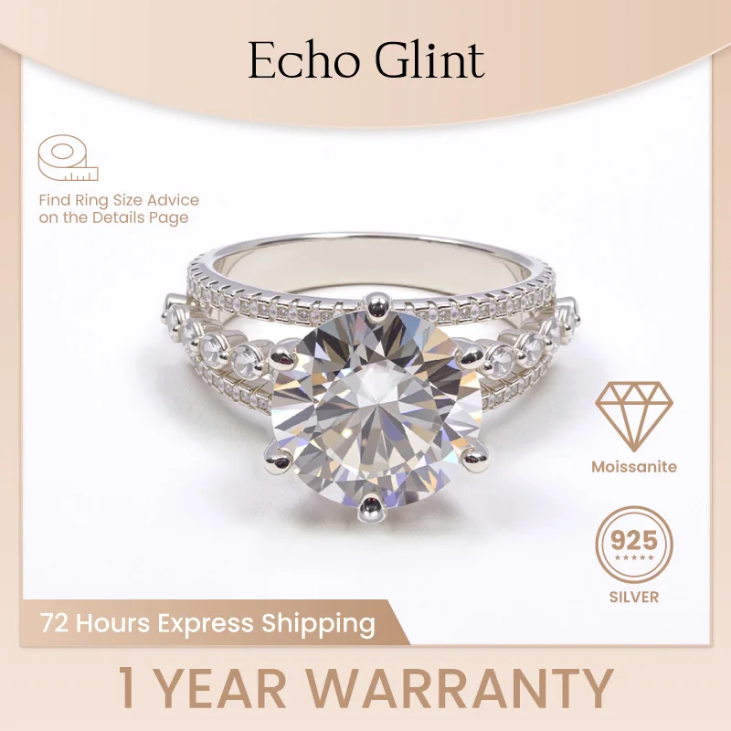 

Echo Glint 5CT Round Three-Layer Moissanite Rings 925 Sterling Silver Luxury Exaggerated For Anniversary Ring For Banquet