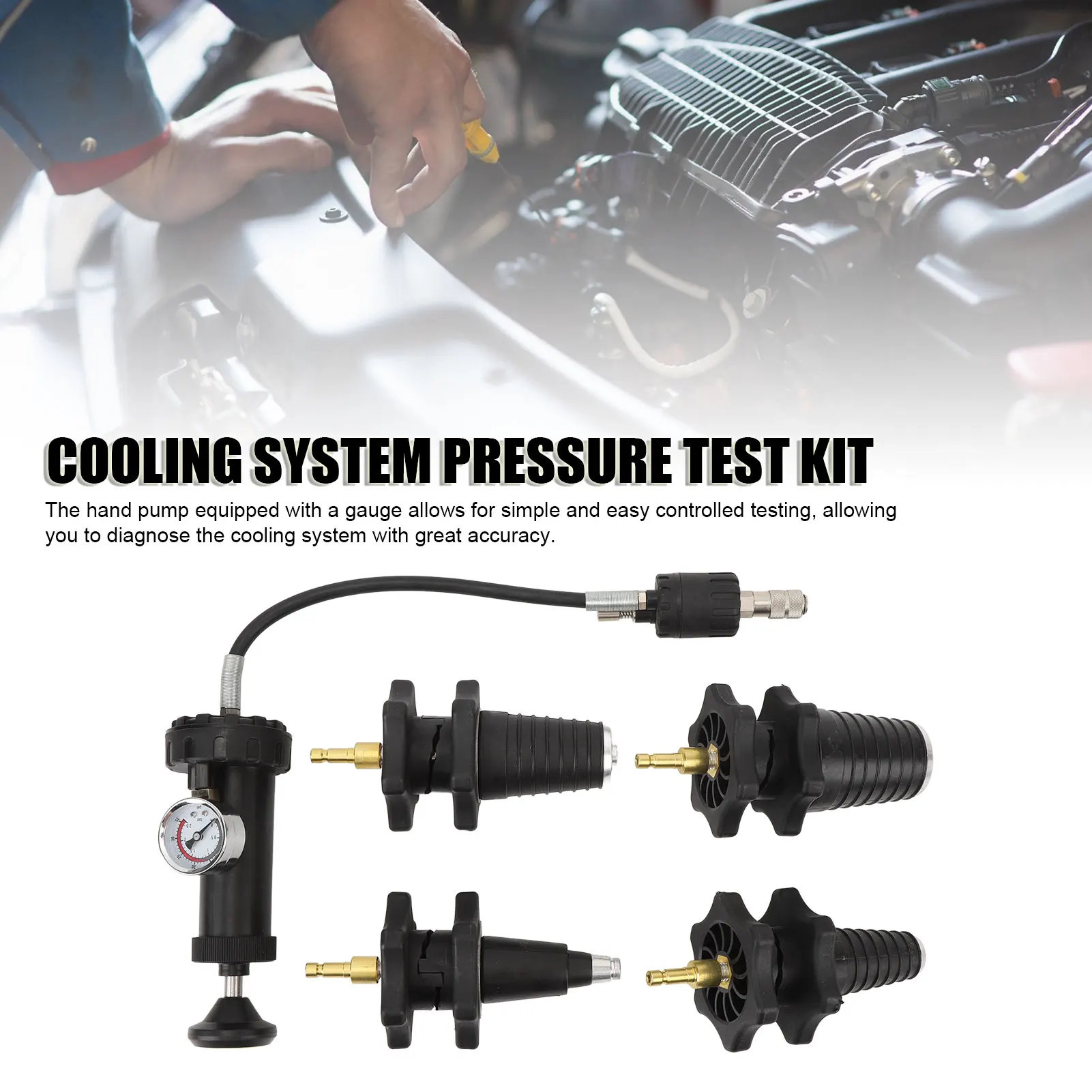 5PCS Cooling System Pressure Test Kit with Gauge Efficient High Accuracy Universal Fit for Automotive