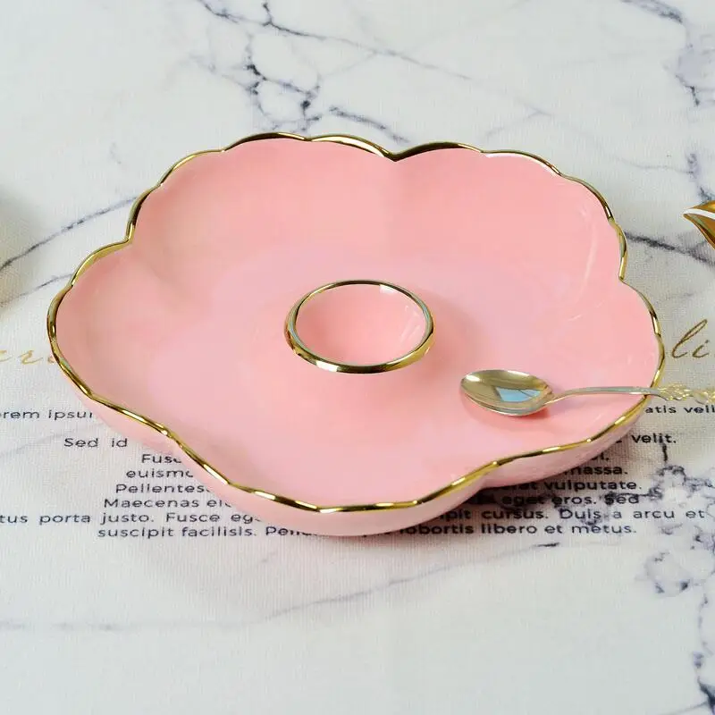 

Nordic style simple light luxury gold-plated ceramic glaze dinner plate gourmet plate pastry fruit plate dinner plate